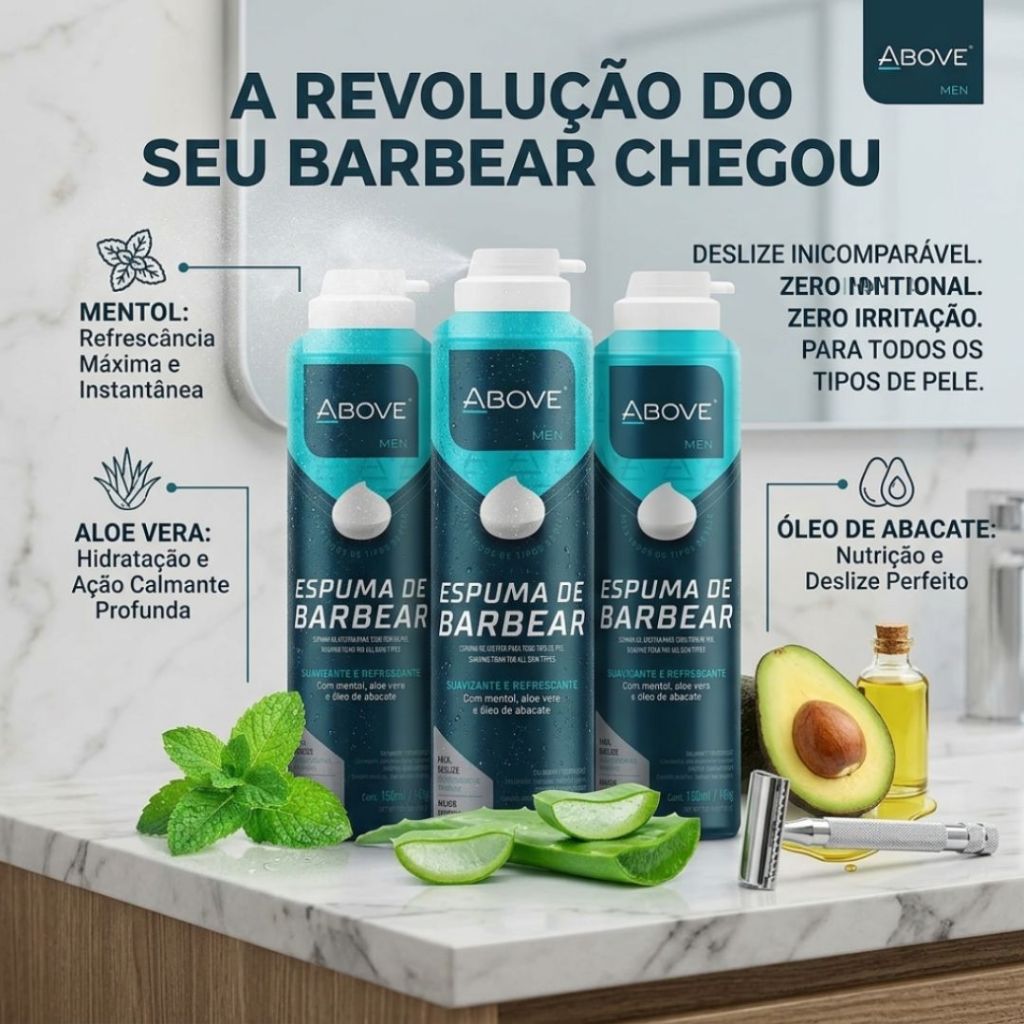 Kit 3 Espuma de Barbear Above Men Refrescante com Aloe Vera 150ml