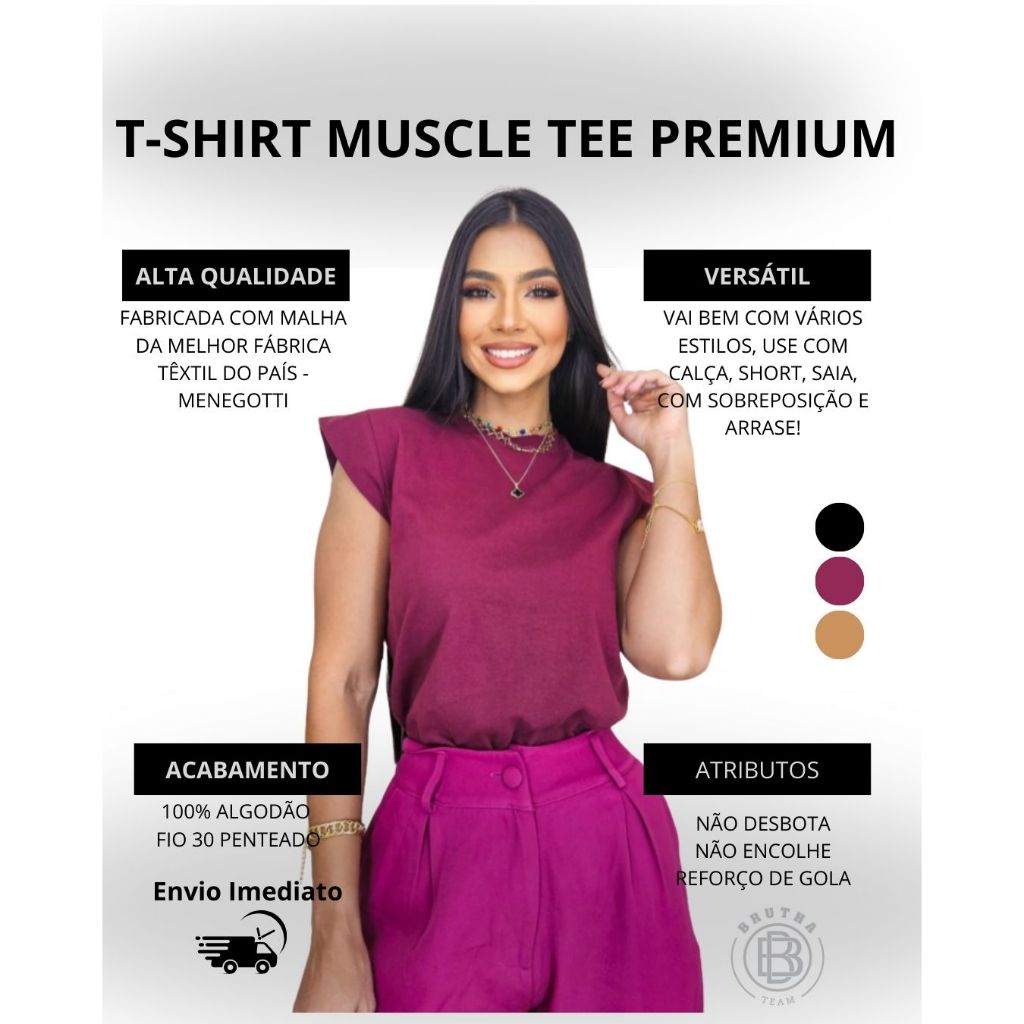Tshirt Blusa Camiseta Muscle Tee Feminina Básica Estilosa 100% Algodão Premium