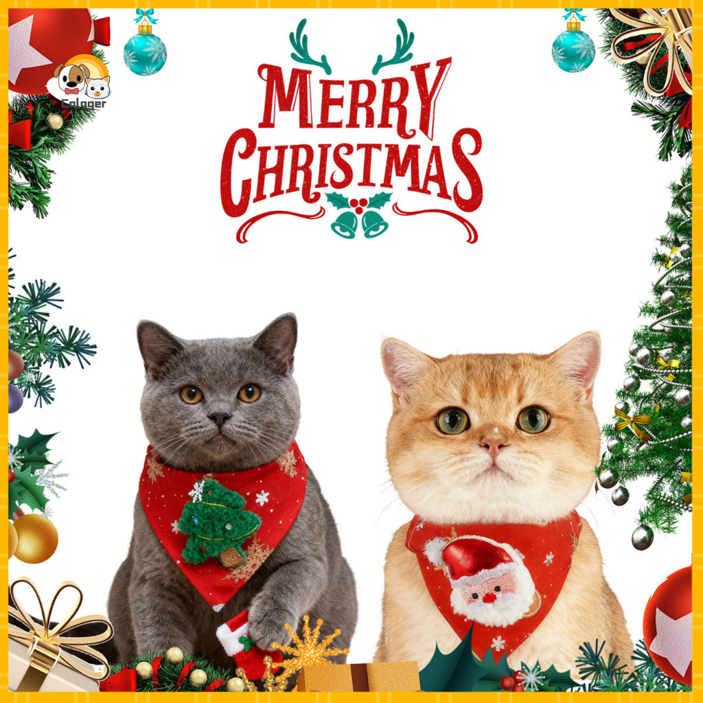 Adjustable Pet Collar Strap Christmas Bandana for Dogs Cats – Cute Plush Santa Reindeer Xmas Tree Triangle Scarf Holid