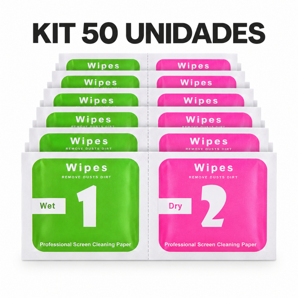 Kit 50 Limpa Celular Tela Para Aplicação Da Película Pano Seco E Com Álcool