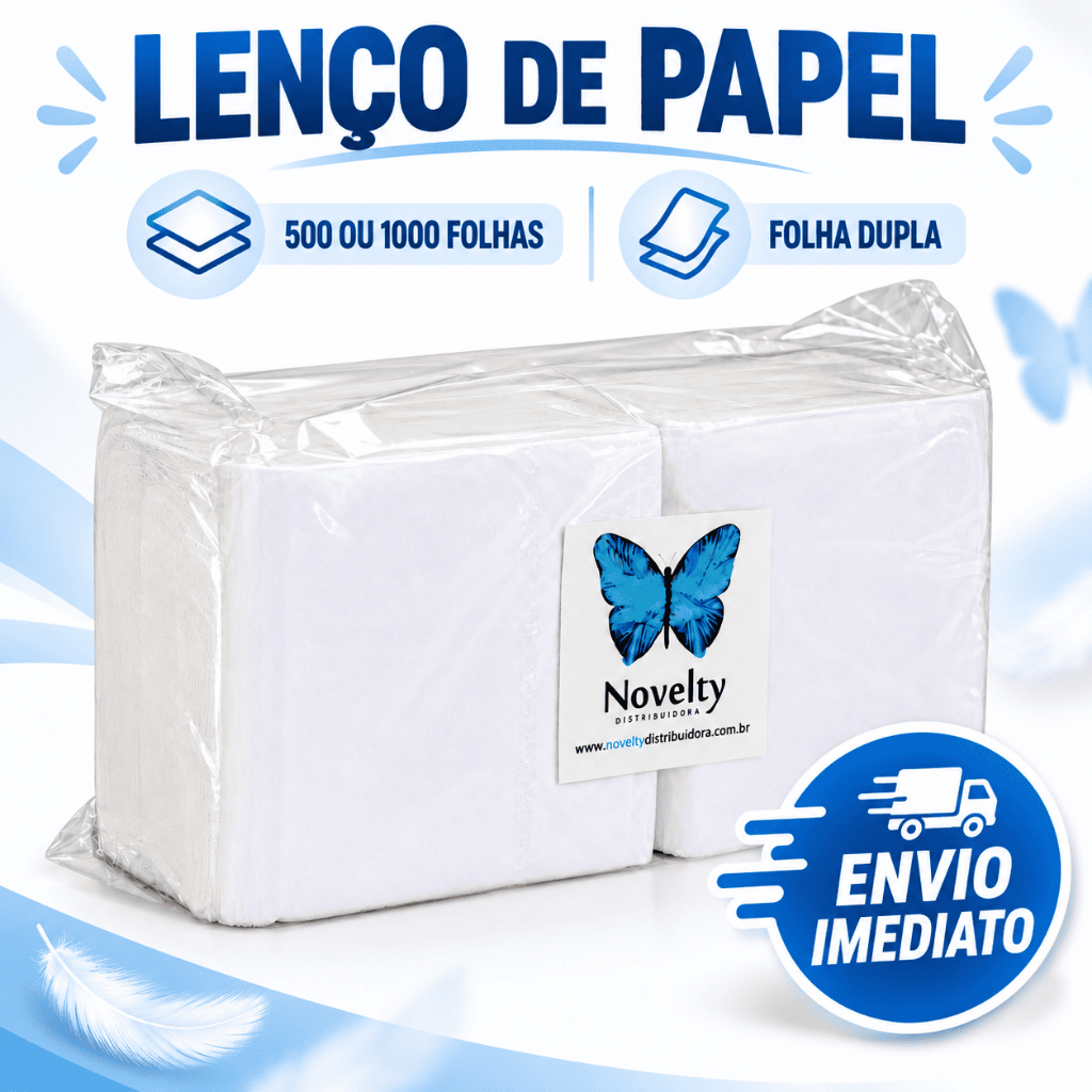 Papel Lenço Kit 500 ou 1000 Folhas Duplas Interfolhadas Descartável Branco 100% Celulose 9,5x20cm