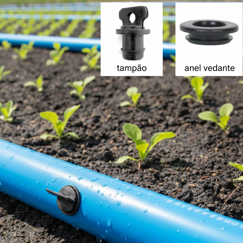 Tampão Conector e Anel Vedante Chula 16 mm Para Cano Irrigação Kit 10 Unidades