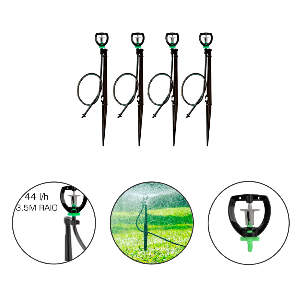 Kit 30 Micro Aspersor 44 L/H Com Estaca 30 Cm Micro Tubo 50 Cm E Conector