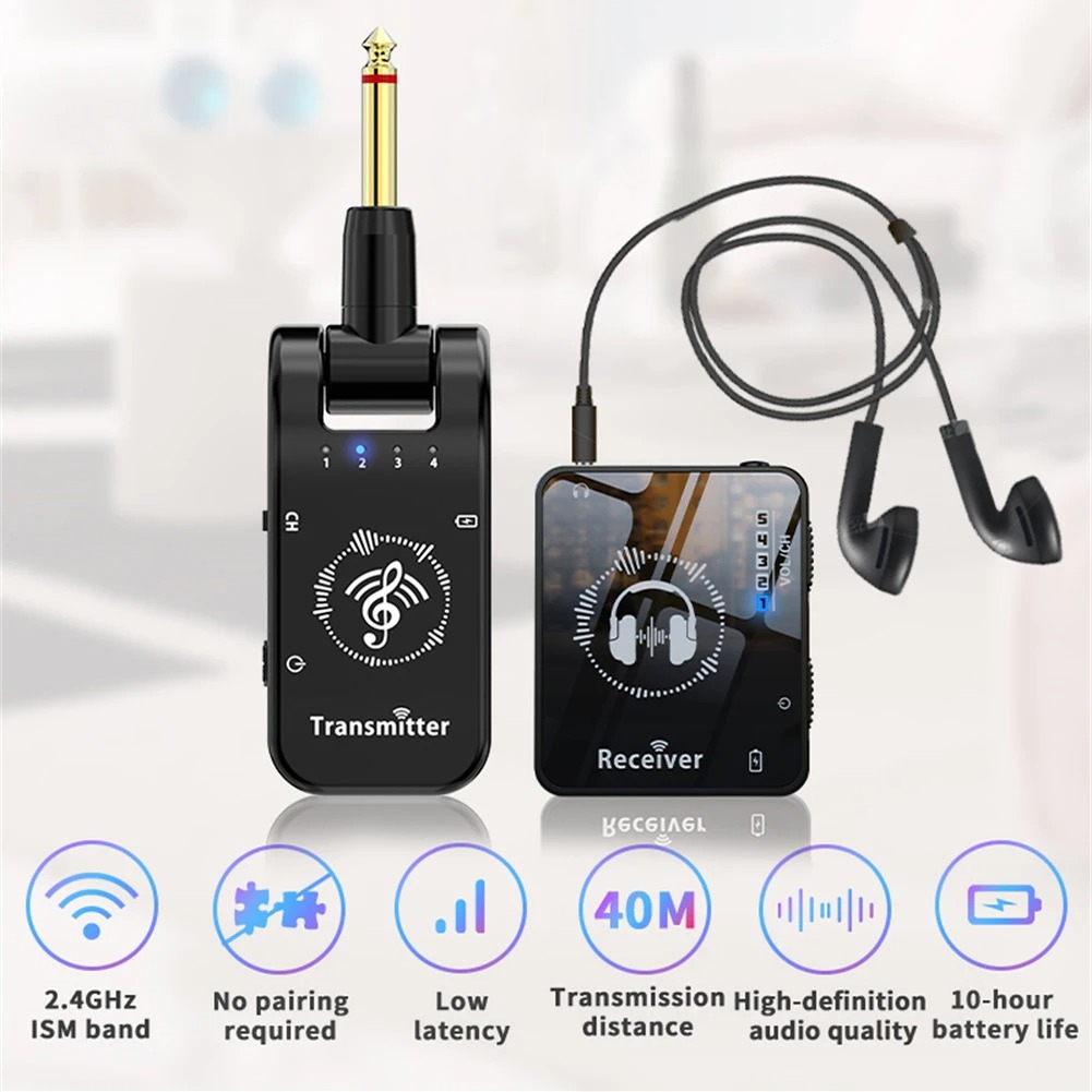 Sistema Monitor De Controle Ouvido Sem Fio 2.4G Transmissor E Receptor Emparelhamento Automático Transmissão Alcance 40M