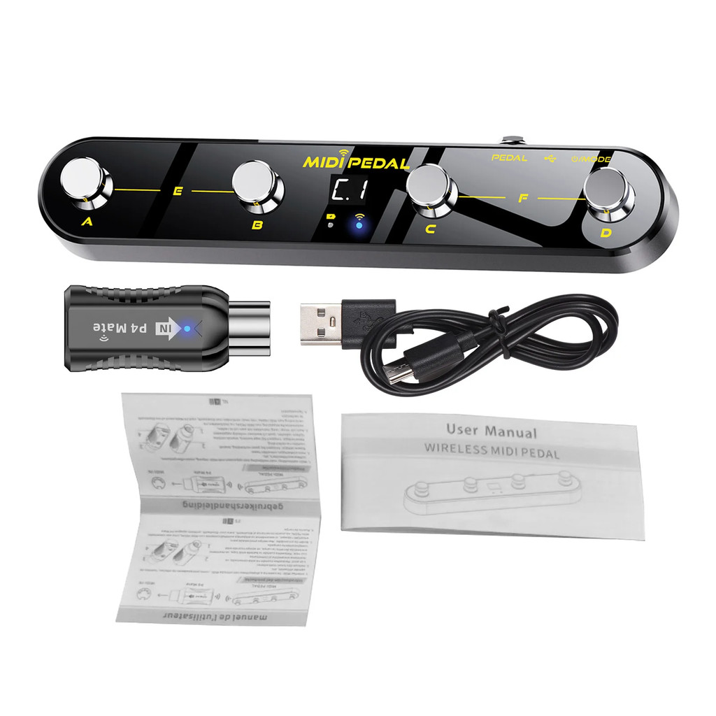 Controlador De Pedal MIDI Sem Fio P4 4 Buttons Footswitch Suporta controle de pé MIDI USB e função de host