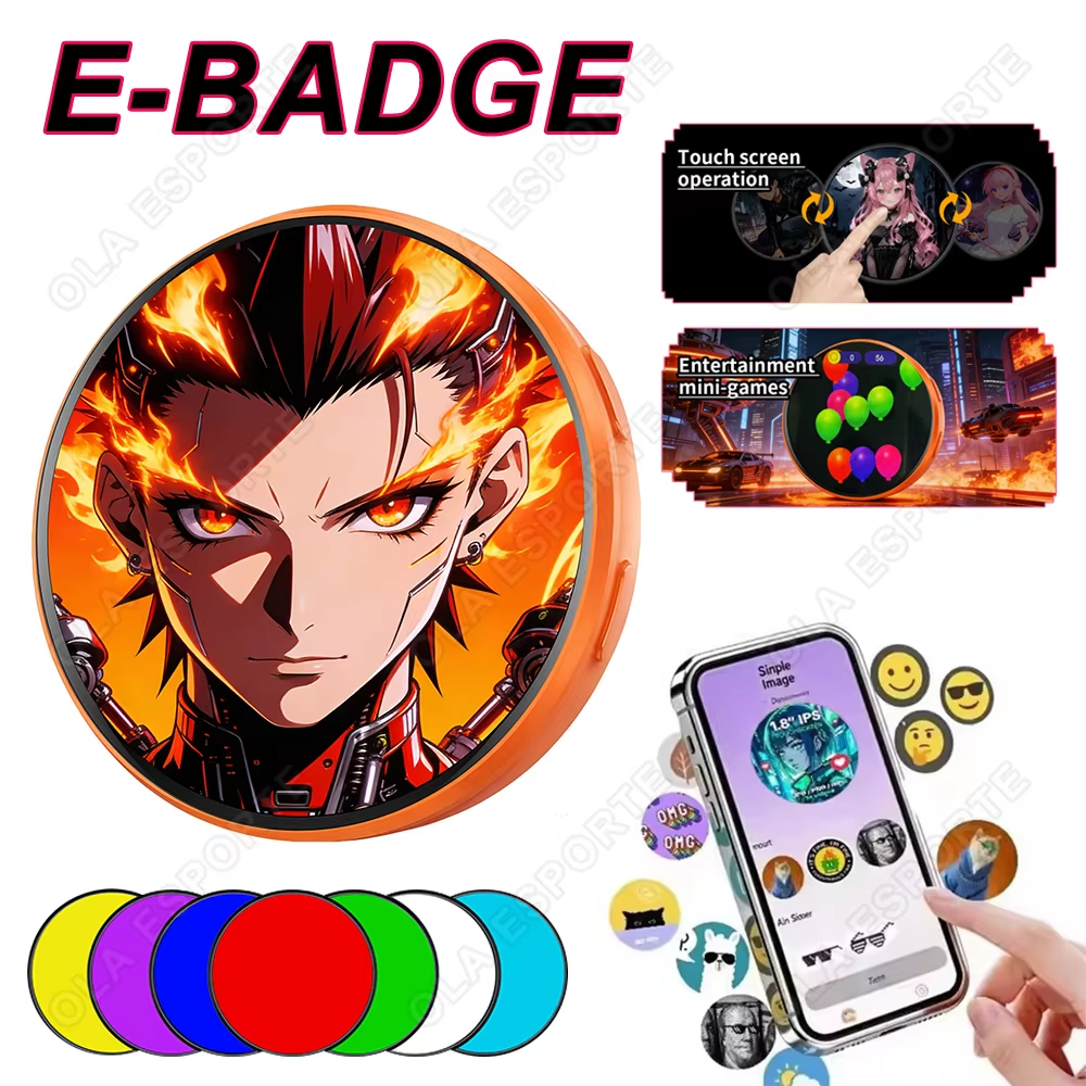 Novo Alfinete Magnético Smart E-Badge 1,50 Tela Touch HD Anime Dinâmico Personalizável com Lanyard para Estudantes, Fãs