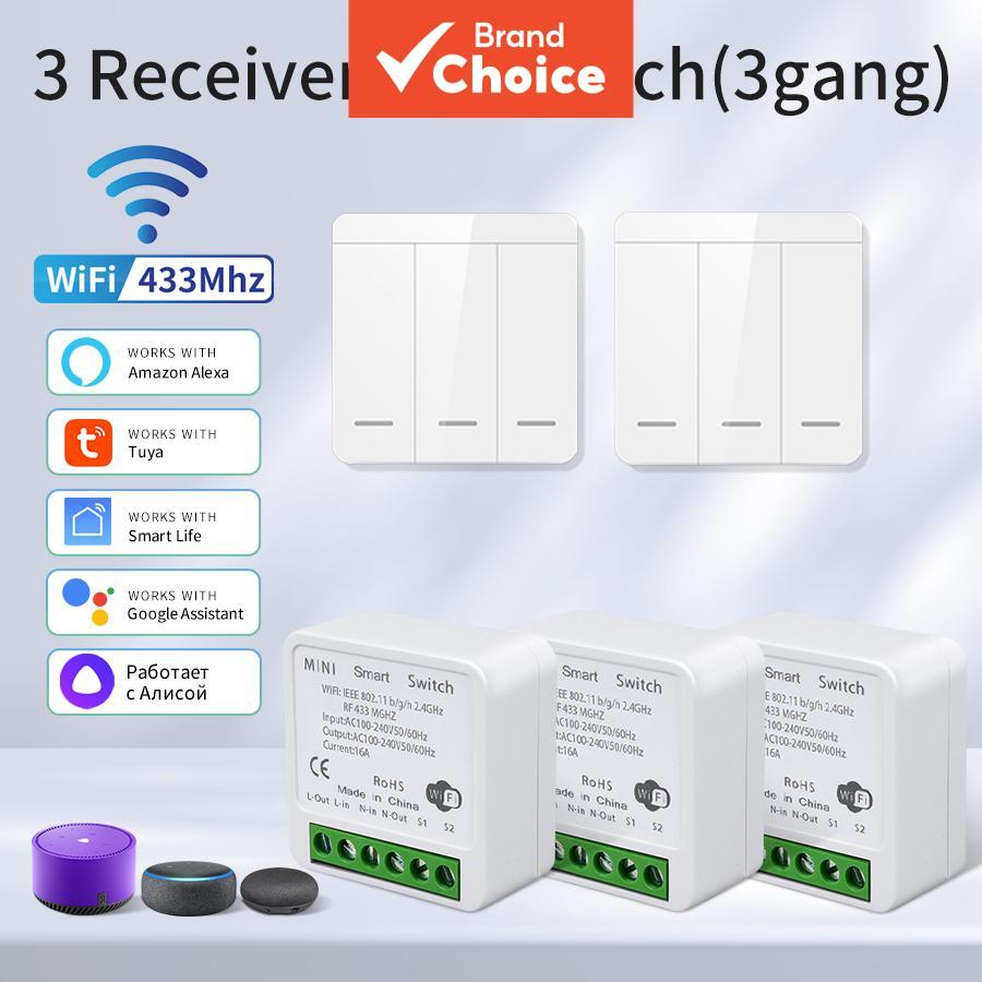 AXUS RF433MHz para comutação de Tuya Smart WiFi para iluminação, controle por voz sem fio, compatível com Alexa, Google
