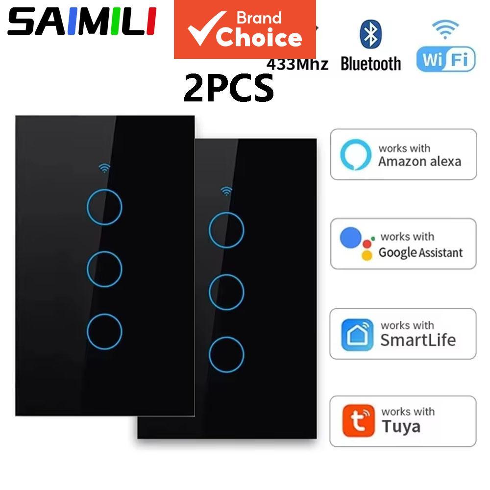 SAIMILI Para Interruptor de Parede WiFi Tuya Smart Touch, Zero Fire Universal 3 Combinações Compatível com Funciona