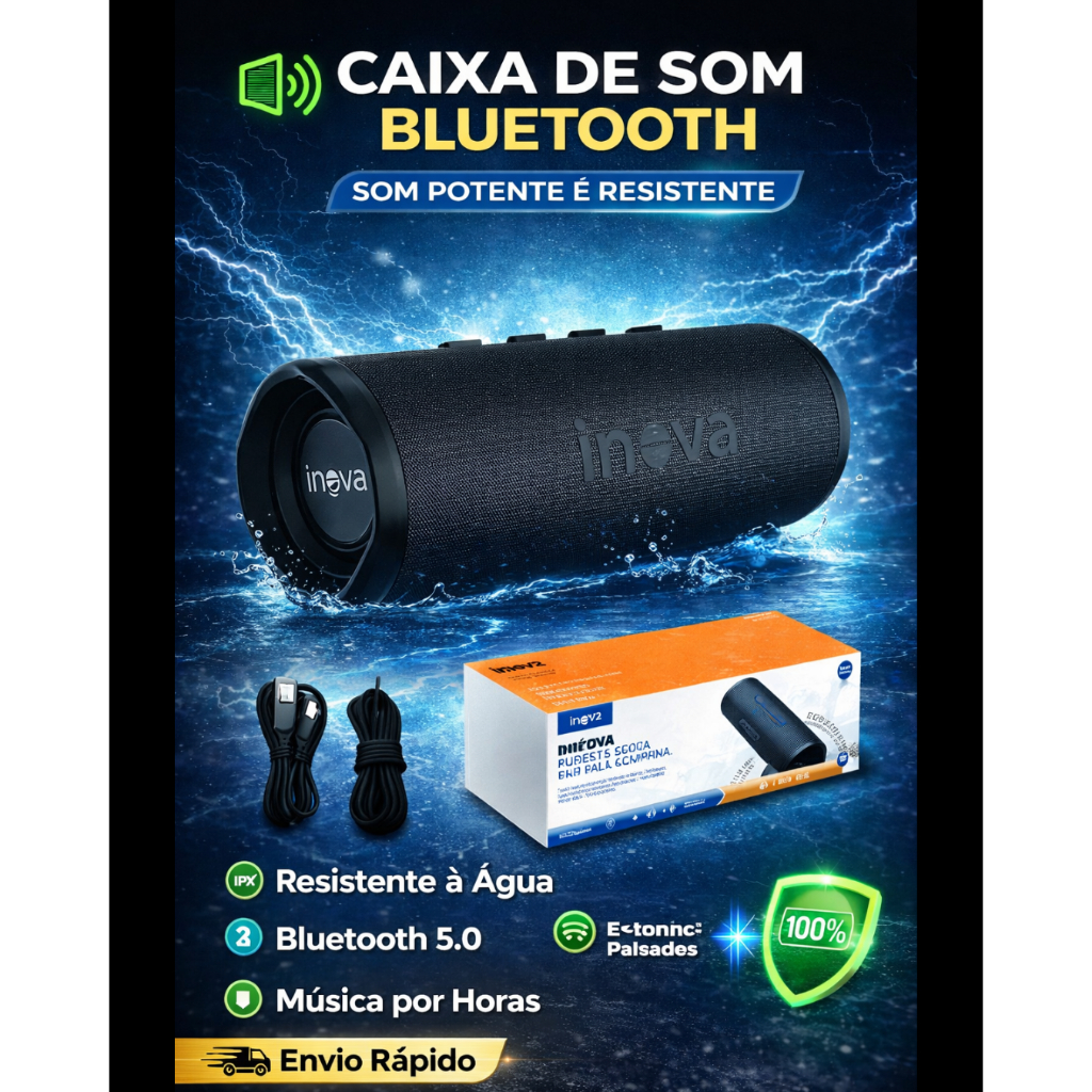 Inova Caixa de Som Bluetooth Portátil Preto - Bluetooth Moderno Designer
