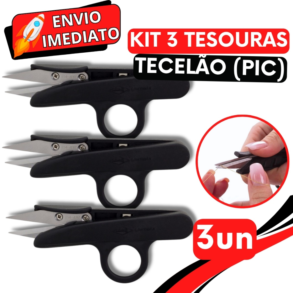 KIT Jogo 3 Tesoura PIC Tecelão Corta Fácil Para Arremate de Linha Corte Costura Preciso Fios Artesanato Bordado Creative