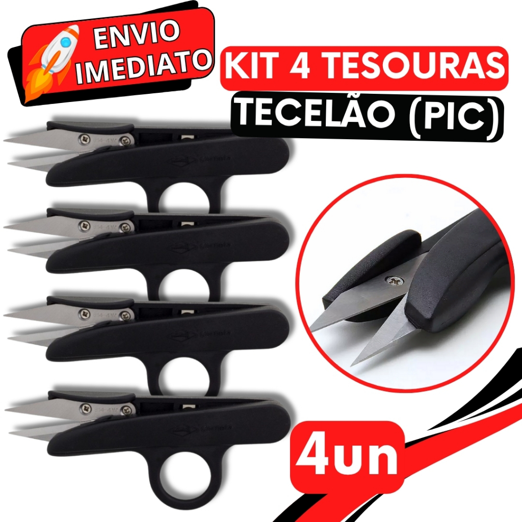 KIT Jogo 4 Tesoura PIC Tecelão Corta Fácil Para Arremate de Linha Corte Costura Preciso Fios Artesanato Bordado Creative