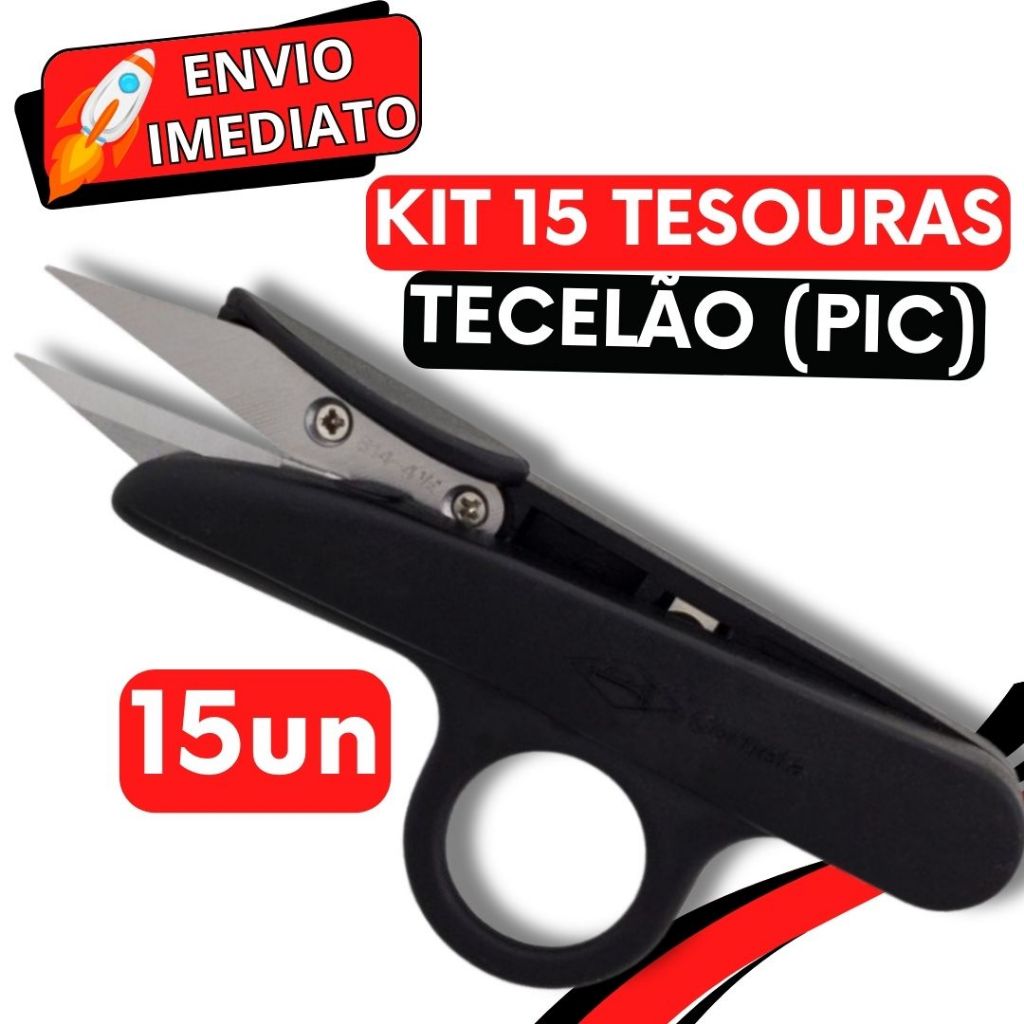 KIT 15 Tesoura Tecelão Pic Corta Fácil Arremate de Linha Preciso Corte e Costura Fios Artesanato Bordado Creative