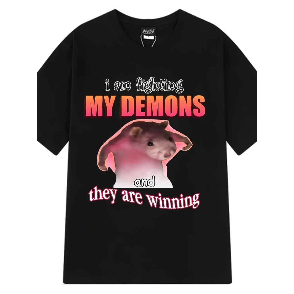 Camiseta Oversized T-shirt Battling My Demon and Winning the Mouse T shirt Creative Confortável Divertida Estilosa Casua
