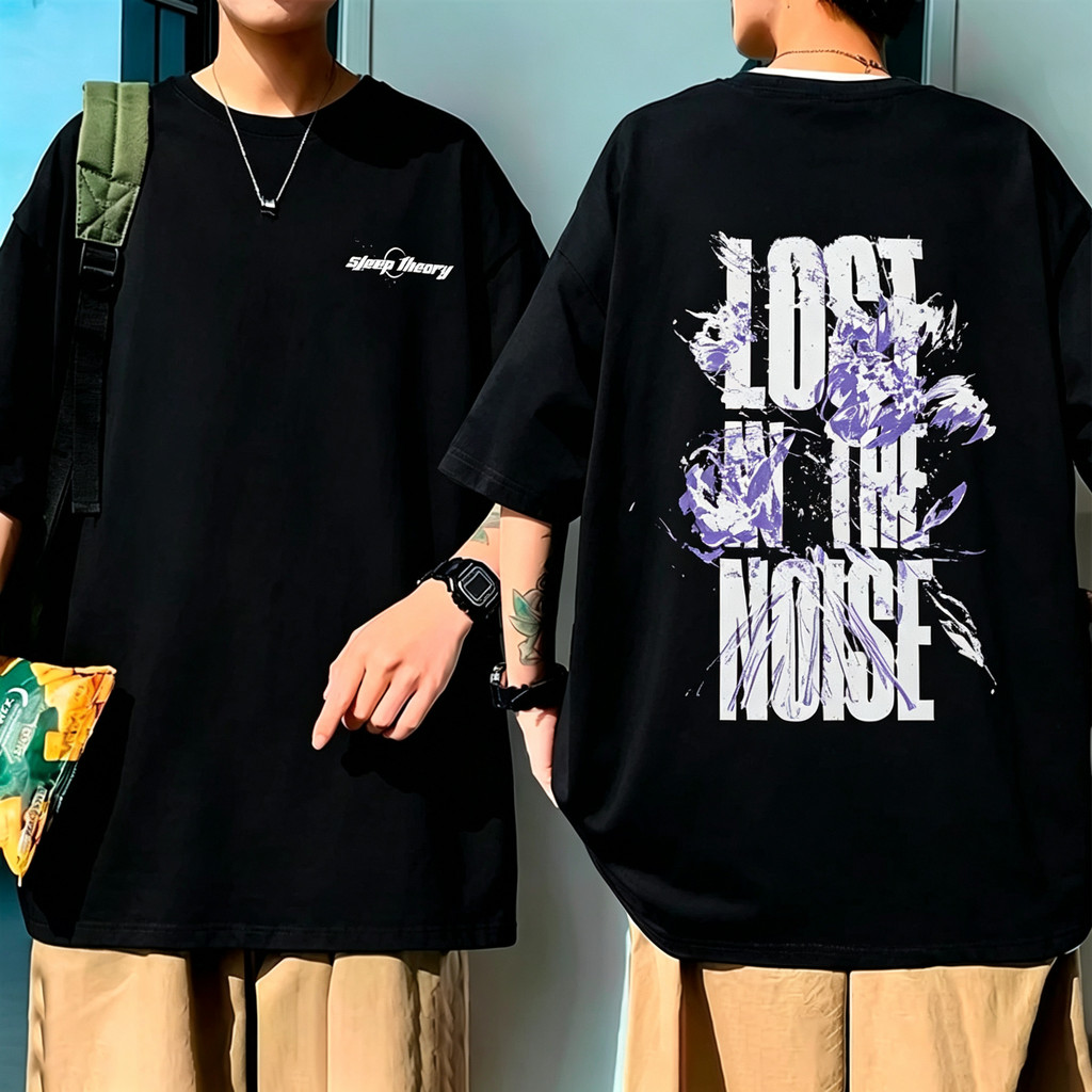 Camiseta Preta Unisex, Design com Letras e Padrões Estilizados, Textos 
