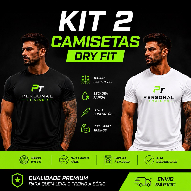 Camiseta kit 2 DRYFIT tecido leve secagem rápida anti-odor personal trainer