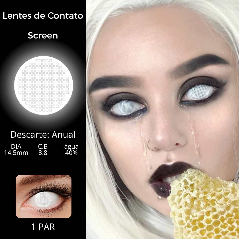 (1 par) Lentes de Contato Mensal Festa Halloween Fantasia White Screen Mesh Branca