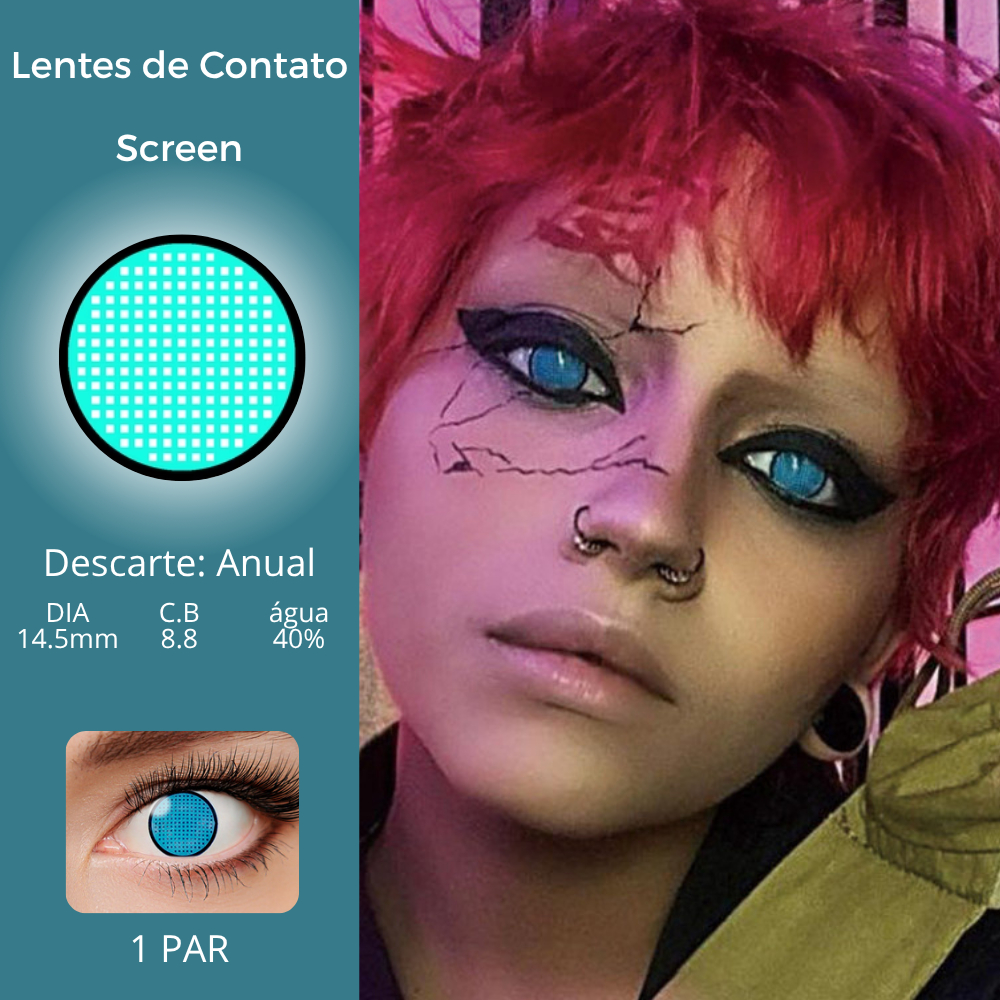 (1 par) Lentes de Contato Anual Festa Halloween Fantasia Blue Screen Mesh Manson Azul Gaara Ino Cega