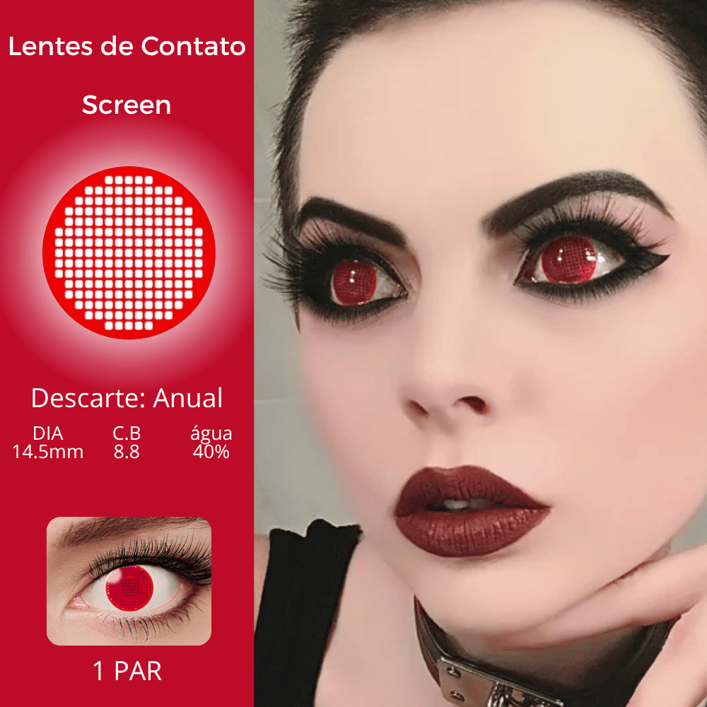 (1 par) Lentes de Contato Anual Festa Halloween Fantasia Red Screen Mesh Vermelha