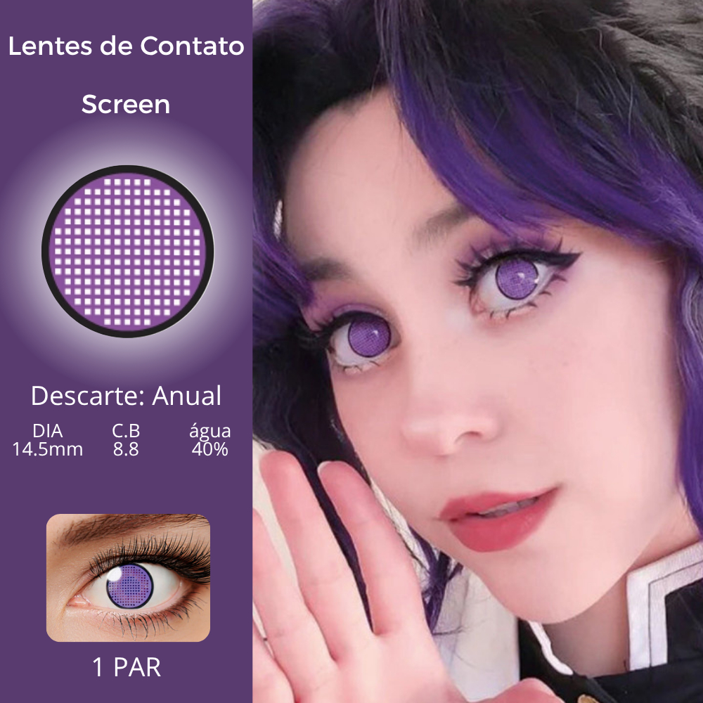 (1 par) Lentes de Contato Anual Halloween Fantasia Cosplay Purple Violet Screen Manson Violeta Roxa Shinobu