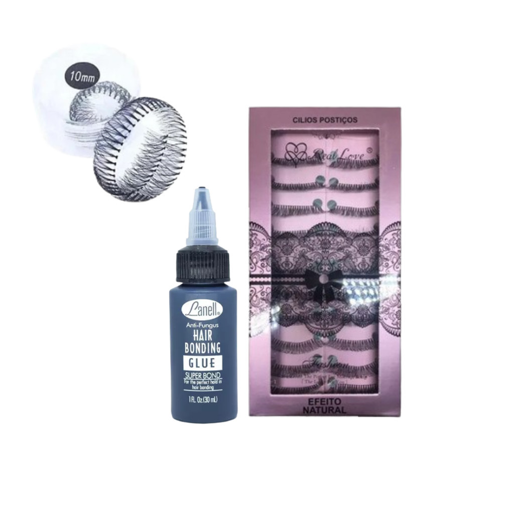 Kit Extensão Cola + Cartela 10 Pares e Tufos em Tela