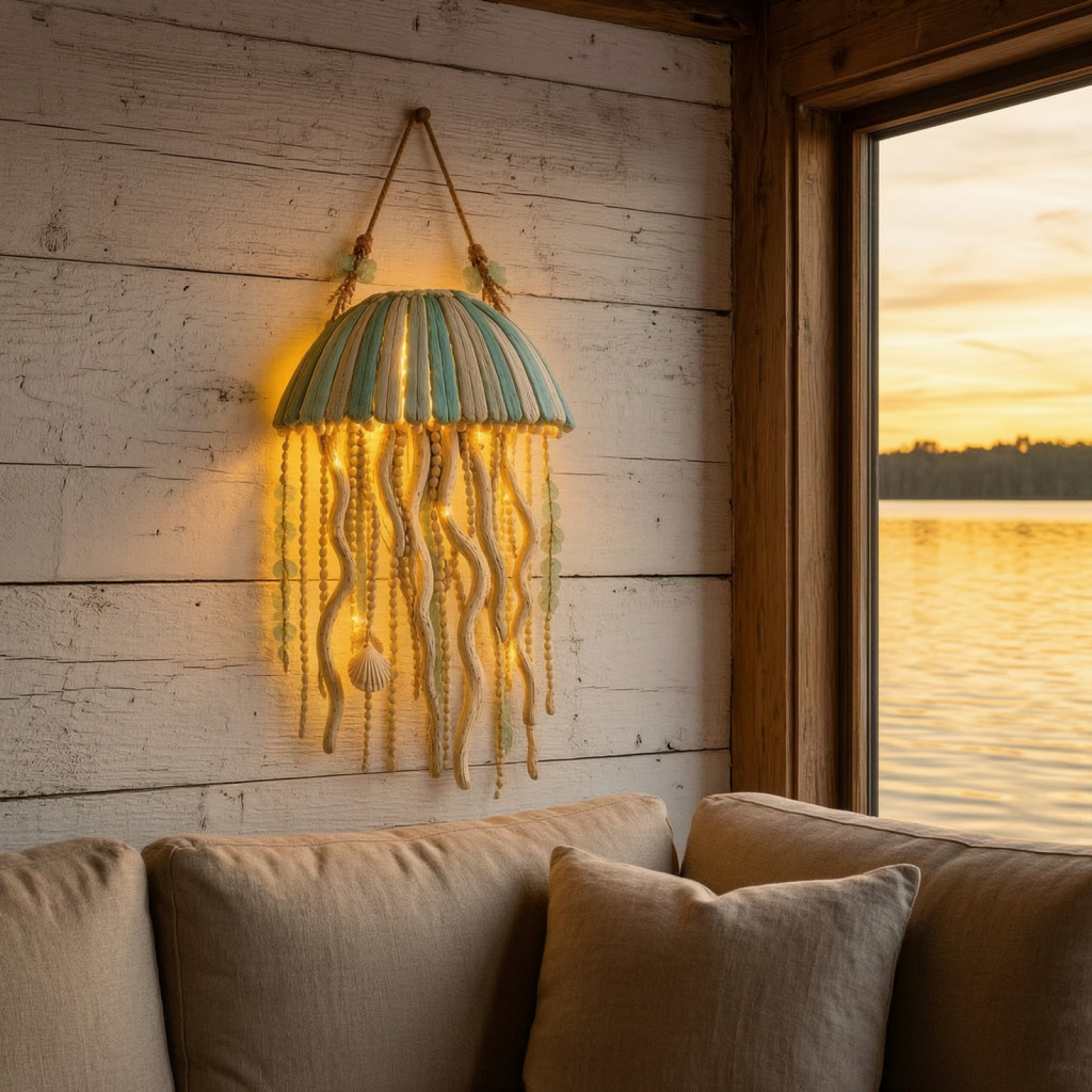 Coastal Ocean Resin Wall Art Pendant with Light – Fish Turtle Jellyfish Dolphin Octopus Whale Shapes Decorative Sea Cr