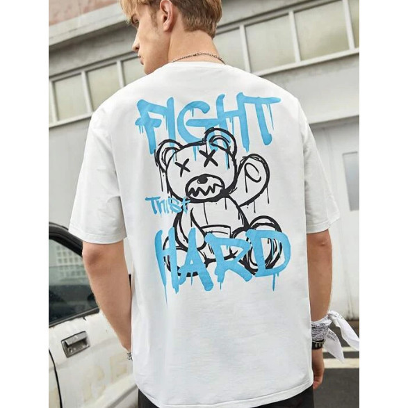 Camisa Camiseta Bear Fight Hard StreetWear 100% Algodão Unissex