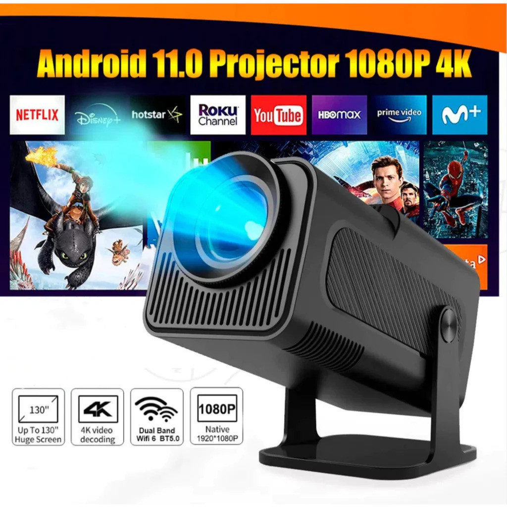 Projetor Android HY320 Full HD 1080p | Wi-Fi 6 | BT 5.0 | Android TV 11 | Netflix 4K | Alto-Falante HIFI | Tela 150