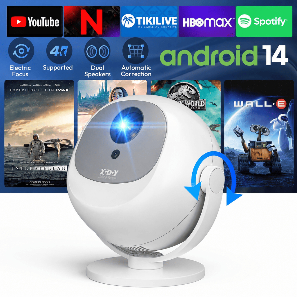 XGODY Gimbal A2 Full HD 1080P Projetor Wifi6 De Home Theater Alto-Falante 2 * 3W Integrado 300ANSI