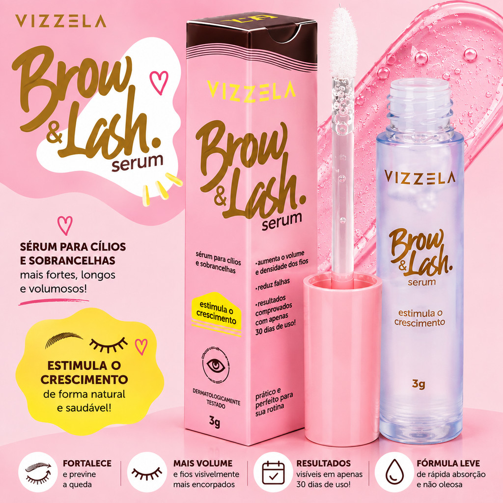 Serum para Cilios e Sobrancelhas Brow Lash VIZZELA Serum Cilios Serum Sobrancelha Crescer Cilios Crescer Sobrancelha