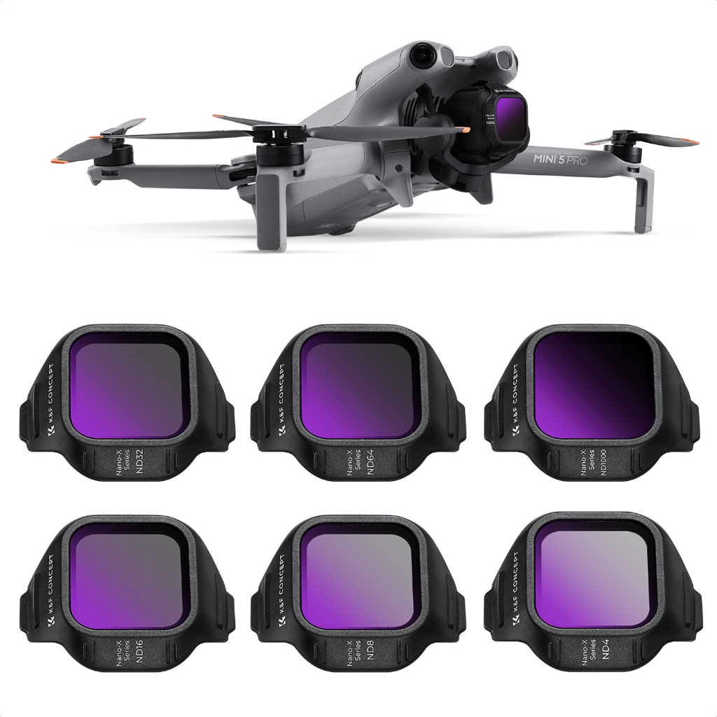 K & F CONCEPT , Adequado Para Filtros DJI Mini 5 Pro Series , ND4 + ND8 + ND16 + ND32 + ND64 + ND1000 , Revestidos Com F