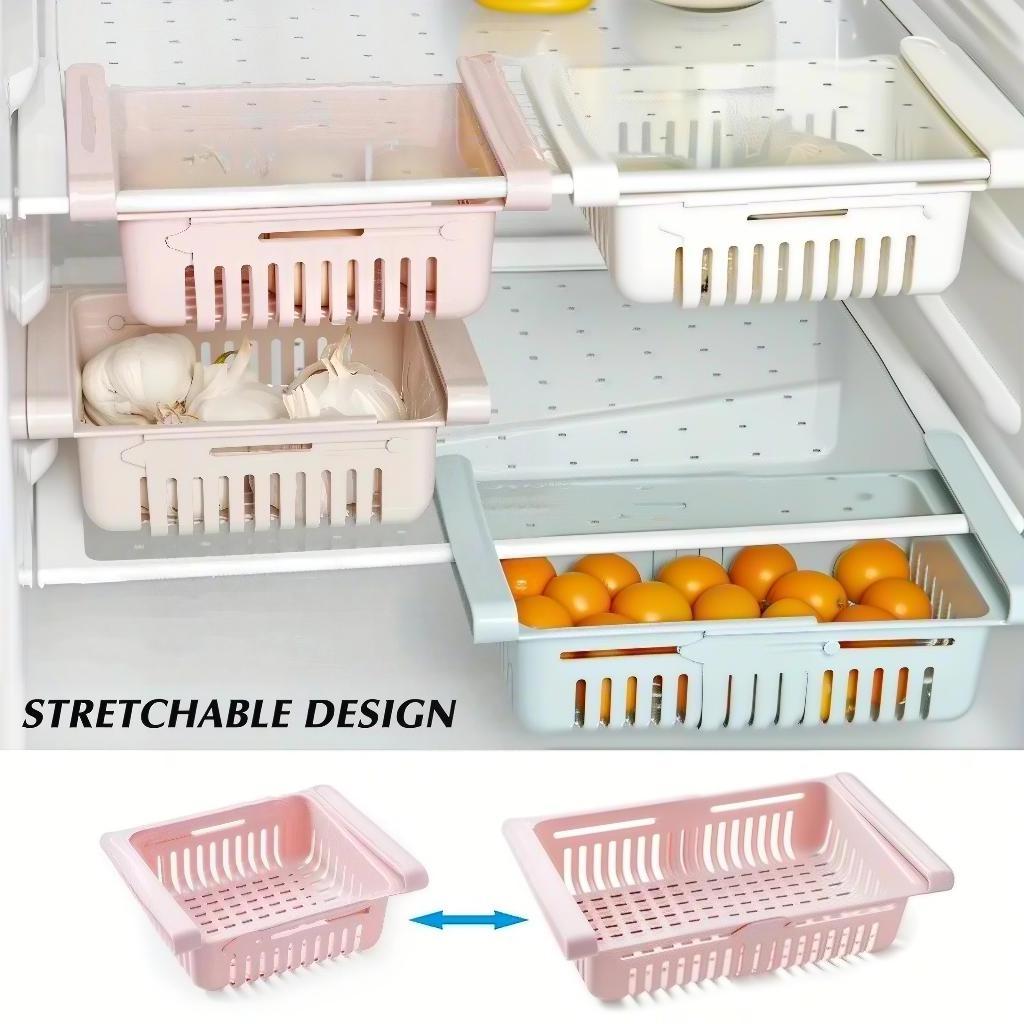 Multipurpose Refrigerator Organizer Basket with Adjustable Retractable Drawer, Practical Multifunctional Basket