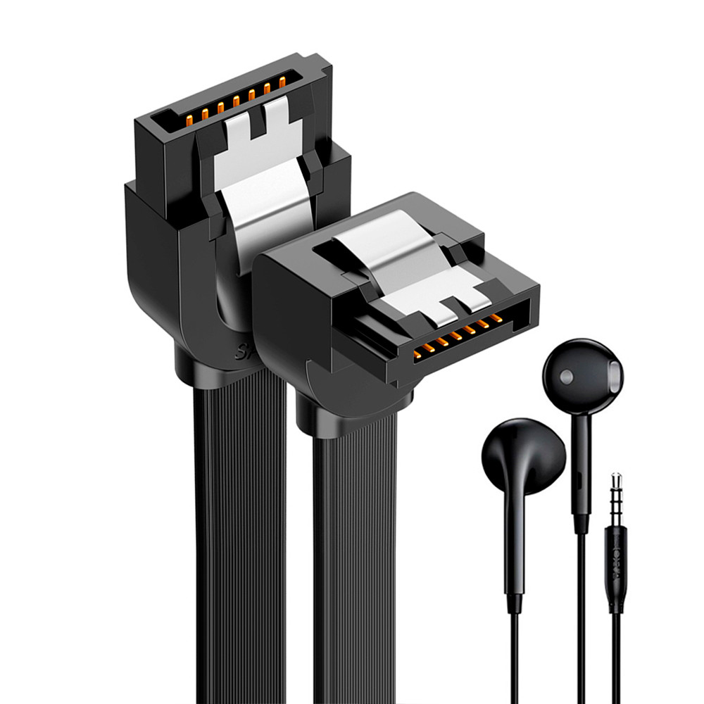 Ugreen Cabo Sata p/Sata 3 Reto e 90graus 0.5M + Fone Ouvido (K-3077-5886)
