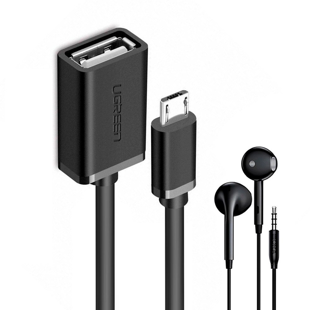 Ugreen Adaptador Micro Usb p/Usb A Fêmea 15cm + Fone Ouvido (K-4301-5886)