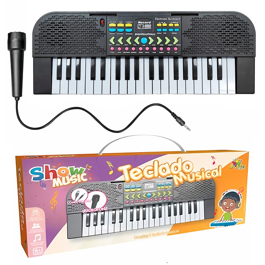 Piano Infantil Eletrônico 37 Teclas Portátil Educativo Com Ritmos Efeito De Som E Microfone - Art Brink
