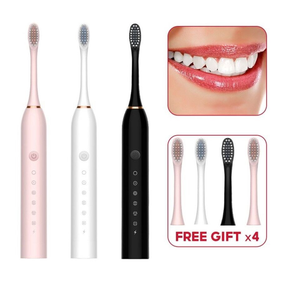 Rechargeable Electric Toothbrush, Portable, Ultrasonic, with Replaceable Heads-7 modos de escovação