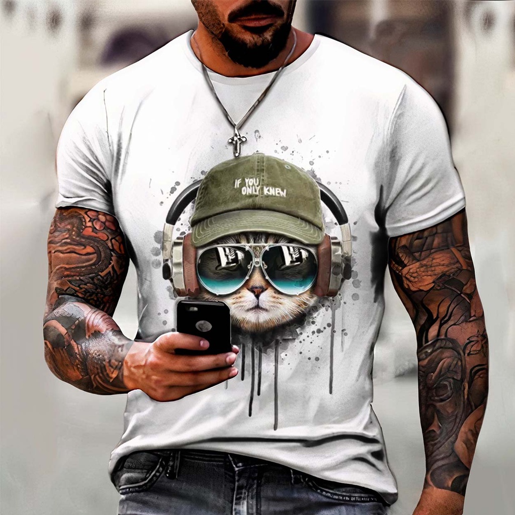 Camisa Camiseta Masculina Gato Fone Boné