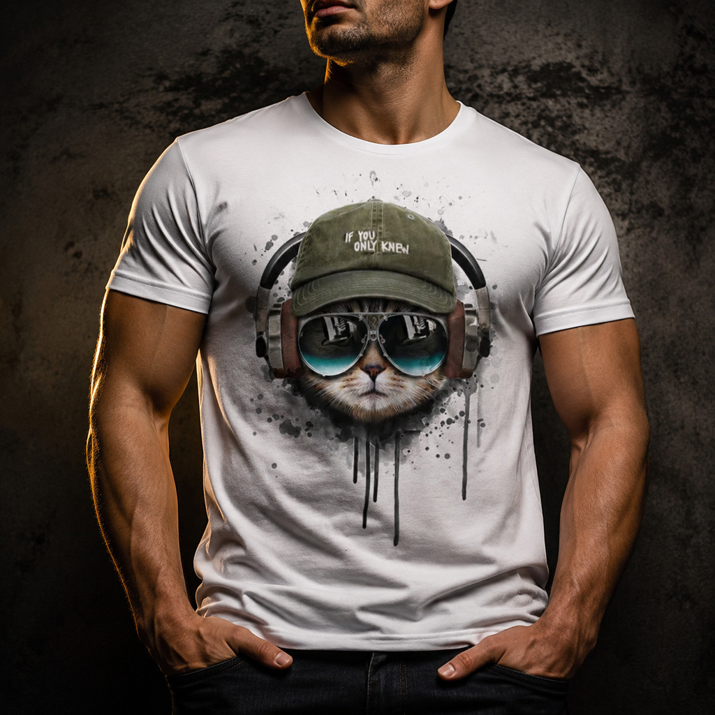 Camisa Camiseta Masculina Gato Fone Boné