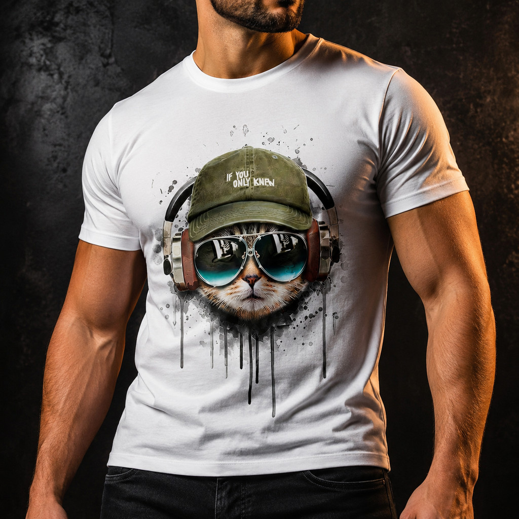 Camisa Camiseta Gato Fone Boné