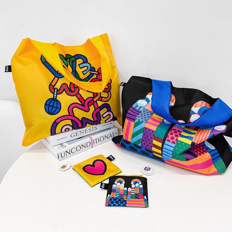 LOQI Designer saco ecológico leve moda saco de compras repelente de água saco dobrável em Popular bloco de cores um