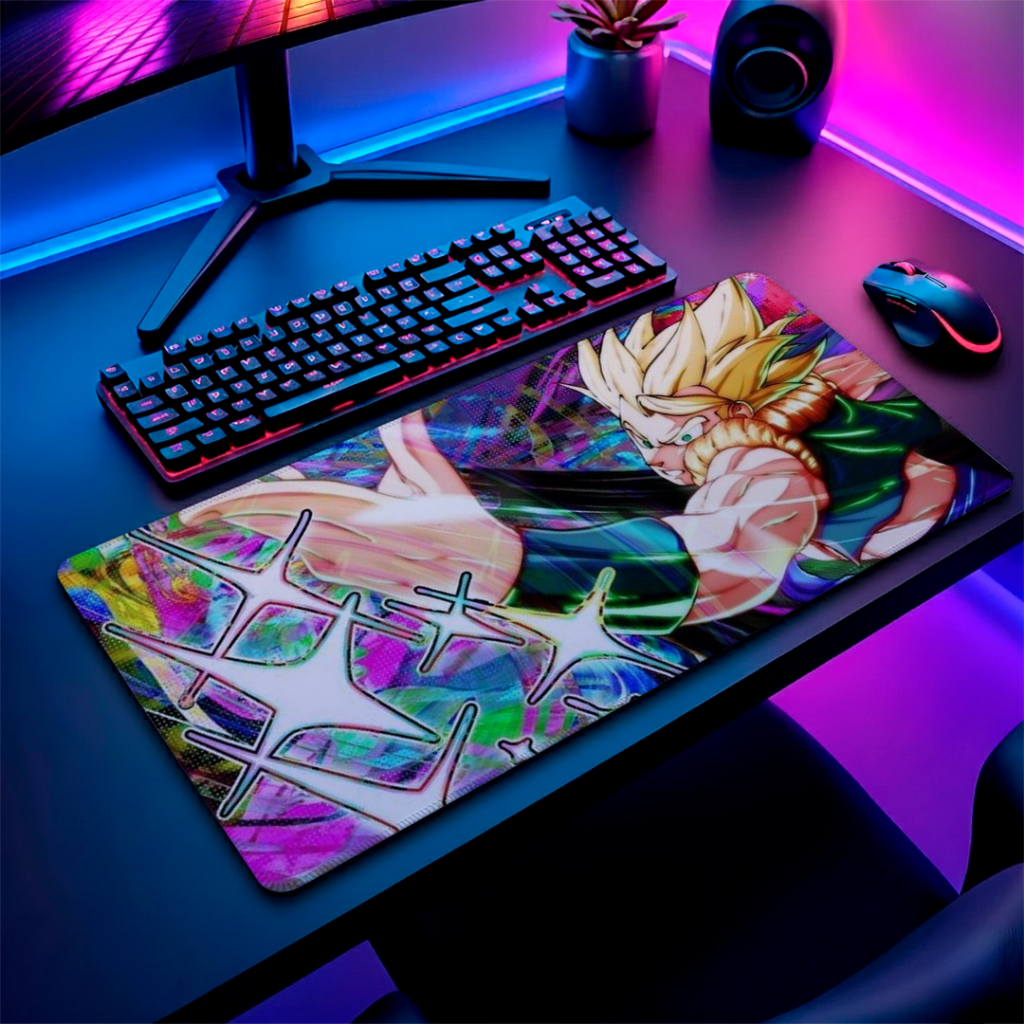 MousePad Speed Gamer Antiderrapante Bordas Costuradas Confortavel Liso Com Estampa De Anime Dragon Ball Gojeta SSG Shiny