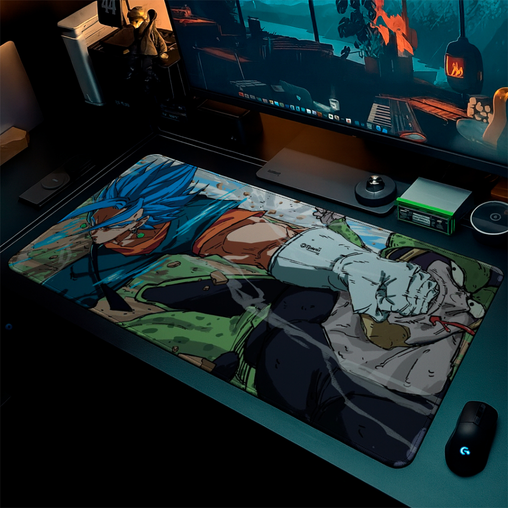MousePad Speed Gamer Antiderrapante Bordas Costuradas Confortavel Liso Com Estampa De Anime Dragon Ball Vejeto SSG Blue