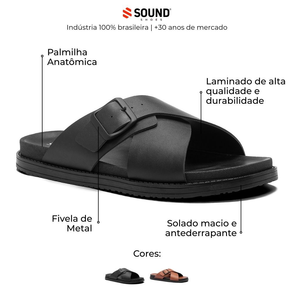 Sandália Masculina Casual Flat Cruzada Anti Stress Comfort Clean Sound Shoes