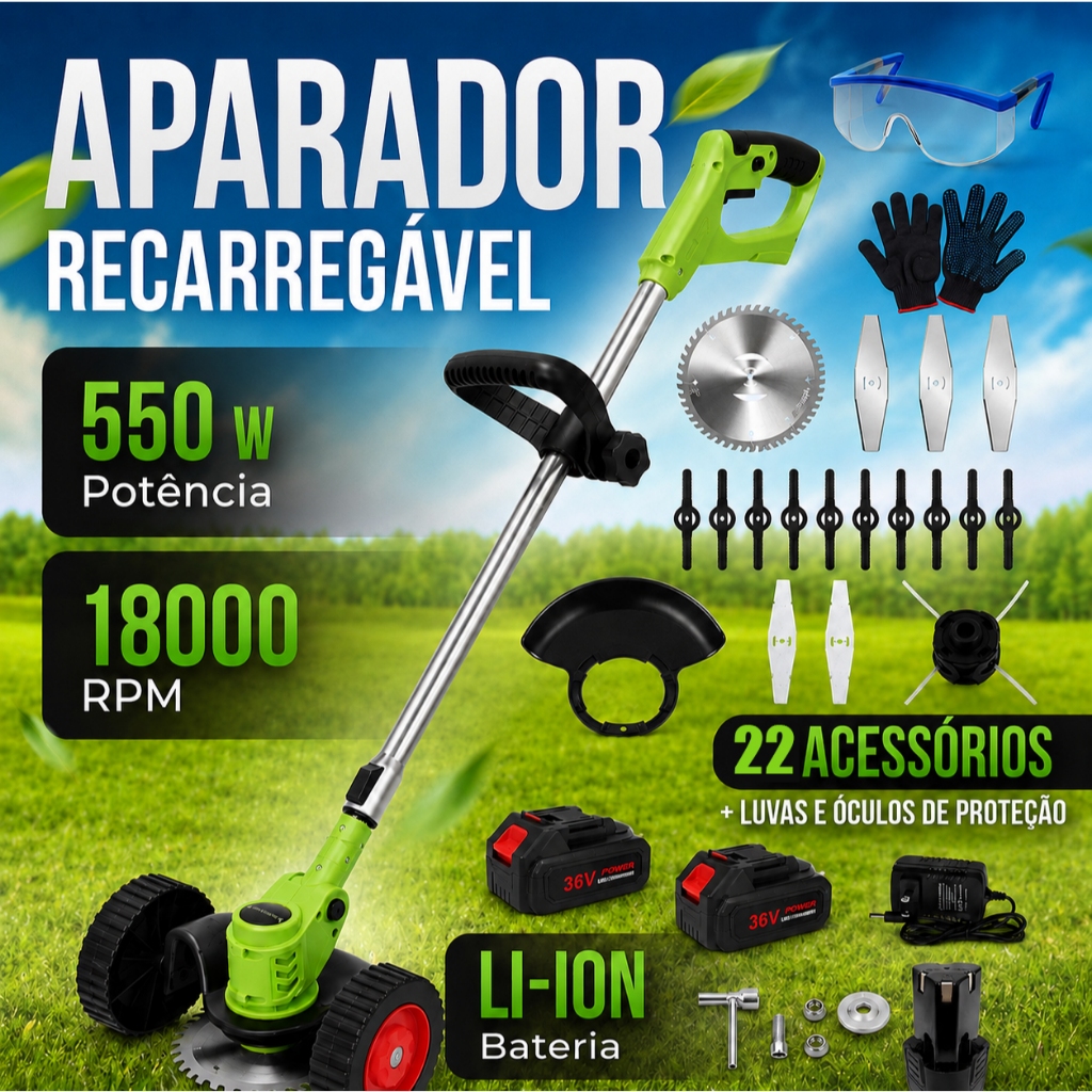STARMEGA Rechargeable Electric Lawn Mower with Wheels, 2 x 36V Lithium Batteries