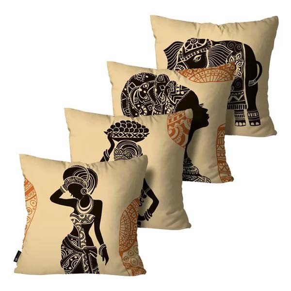 Kit com 4 Capas de Almofadas Africana Amarelo - 45X45cm