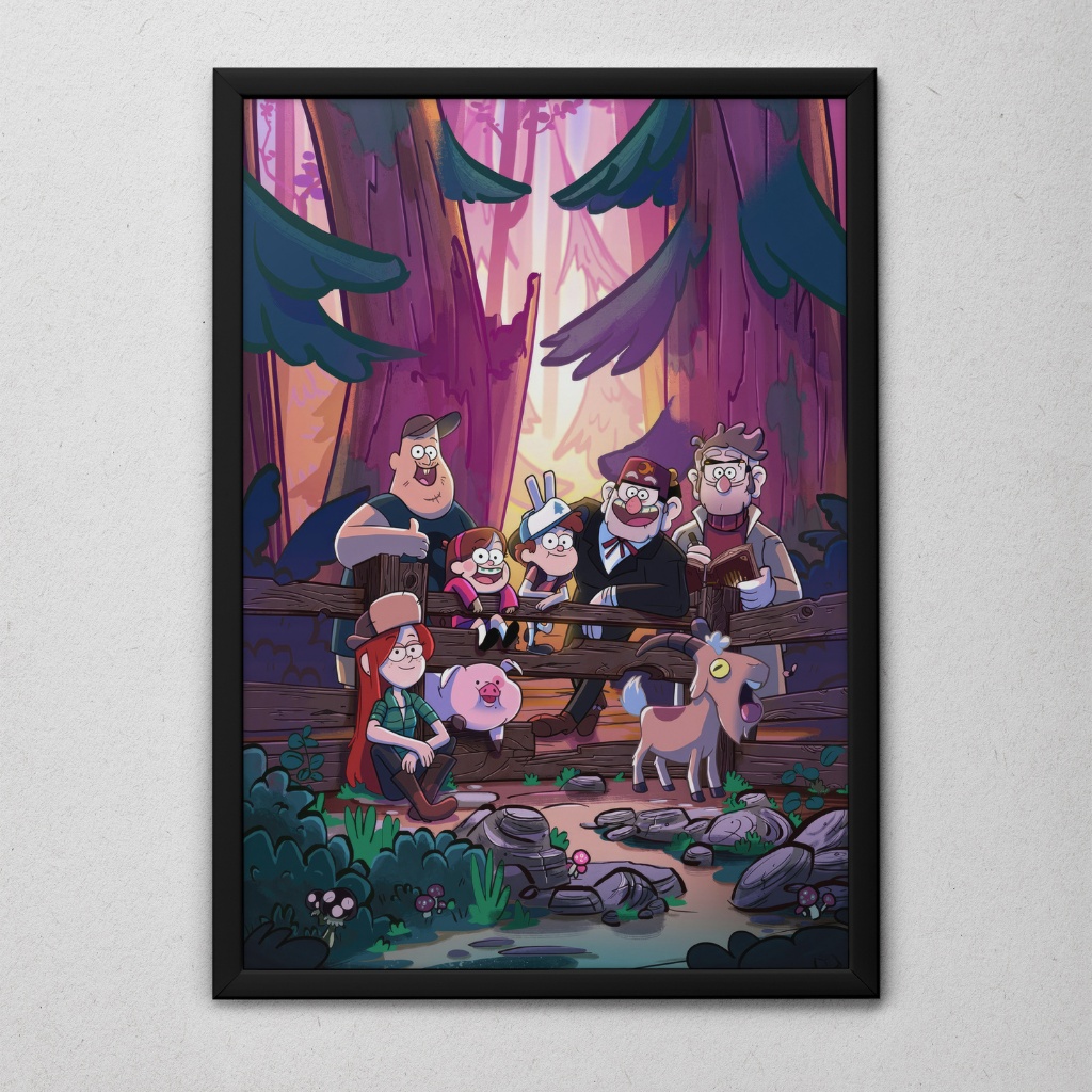 Quadro Decorativo Gravity Falls Com Moldura Dipper Mabel Bill Cipher Desenho Decoração Geek
