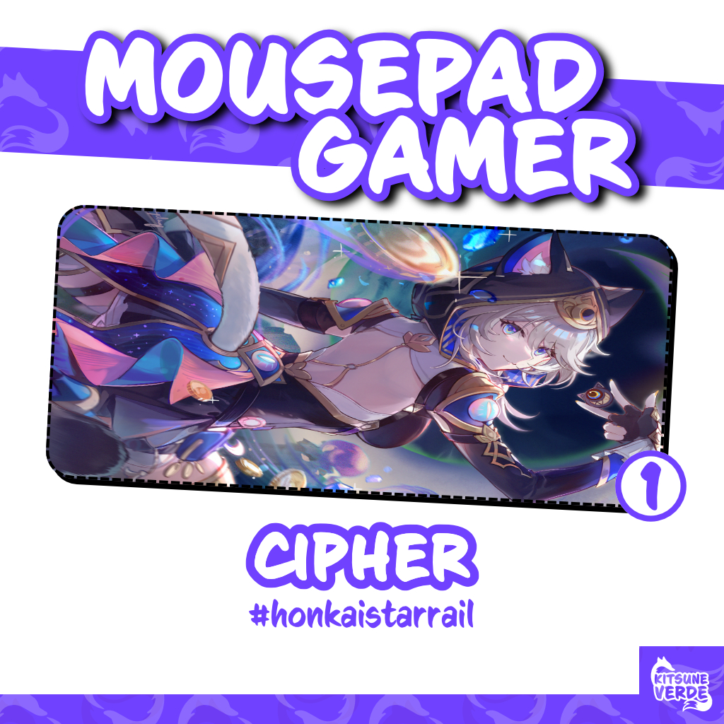 Mouse Pad Gamer - Cipher - Honkai Star Rail - 90x40 - 80x40 - 70x30 - 60x40 - 40x45 cm