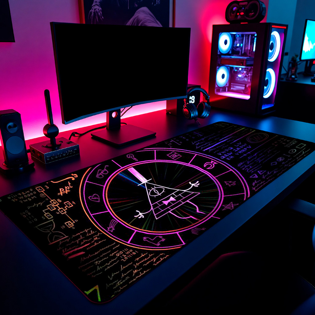 Mouse Pad Gamer Bill Cipher Gravity Falls 65x30cm 80x40cm 90x50cm 120x60cm Borda Costurada