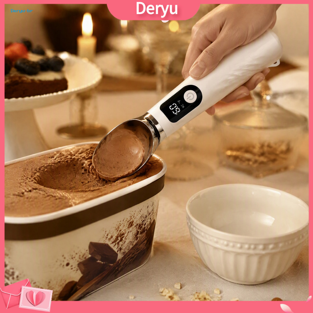 Electric Ice Cream Scoop Kitchen Gift for Family Rechargeable with Led Display – Self-warming Ergonomic Spoon for Hard
