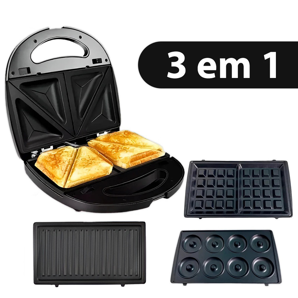 Sanduicheira Grill Multifuncional Waffle Donut 3 em 1 110V