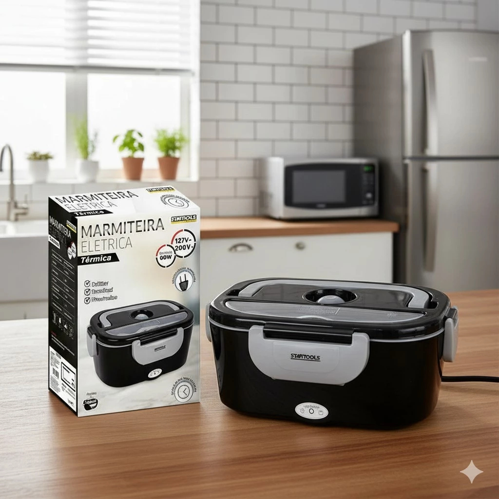 Marmiteira Elétrica Térmica Portátil Bivolt 127V 220V  Aquece Comida Prática - Preta